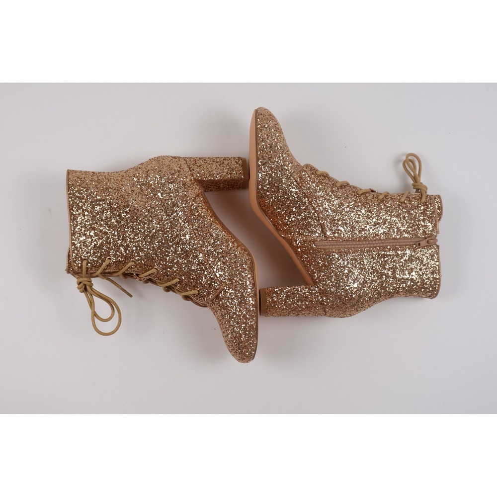 Perphy Womens Boots Glitter Lace Up Block Heel Rose Gold 7 NWT